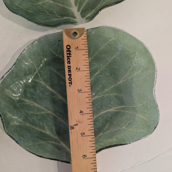 Set of 4 Vintage Green Glass Cabbage Leaf Shaped Serving Dishes Appetizer Plates - Picture 11 of 16